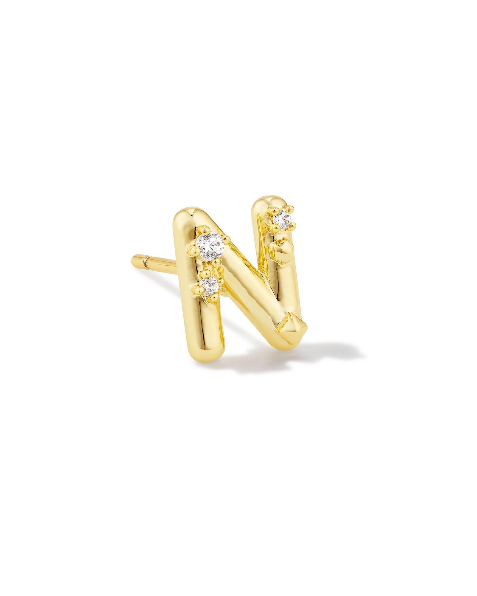 Crystal Letter Q Gold Single Stud Earring in White Crystal Product Image