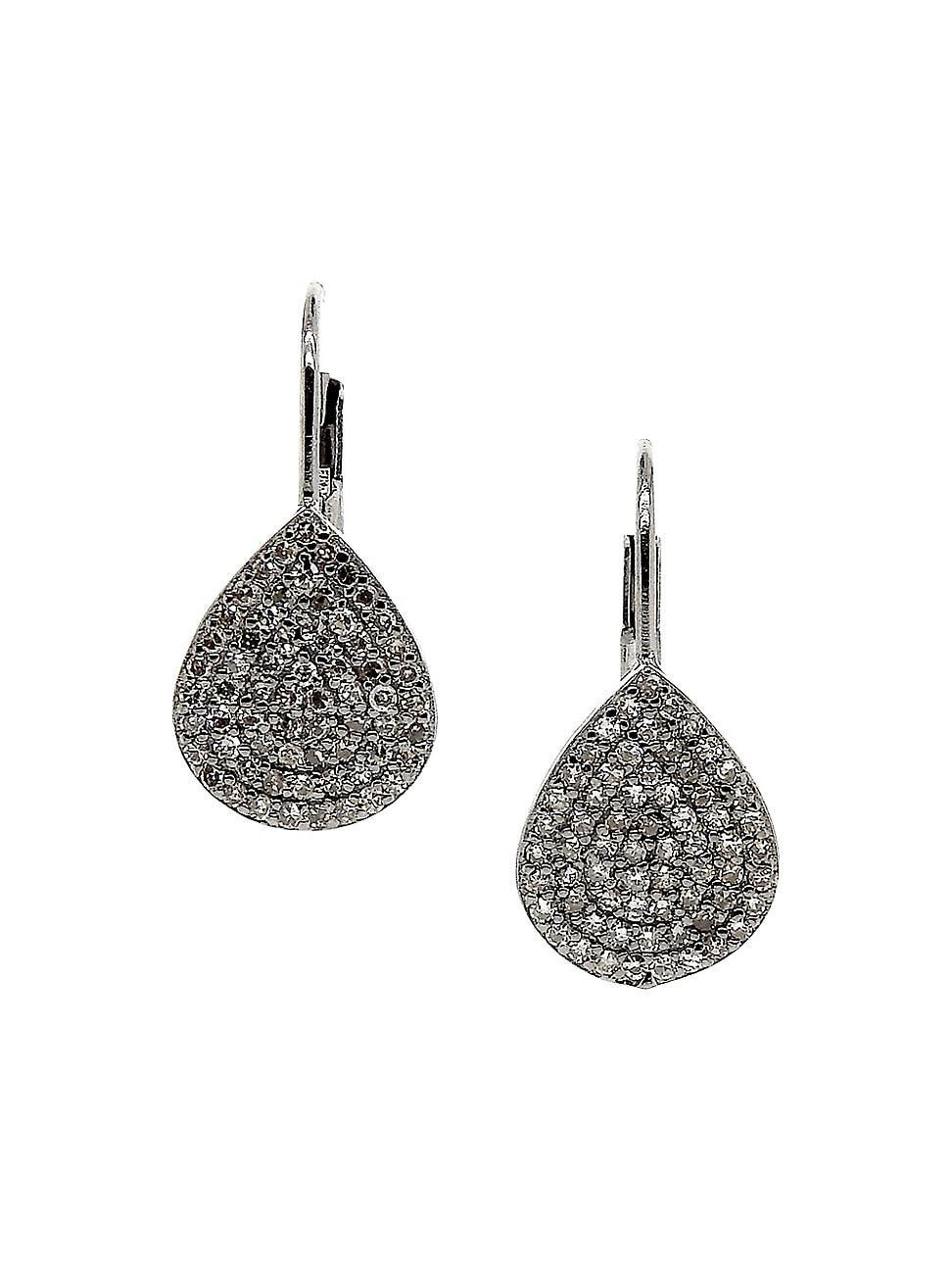 Womens Black Rhodium-Plated & Diamond Teardrop Earrings Product Image