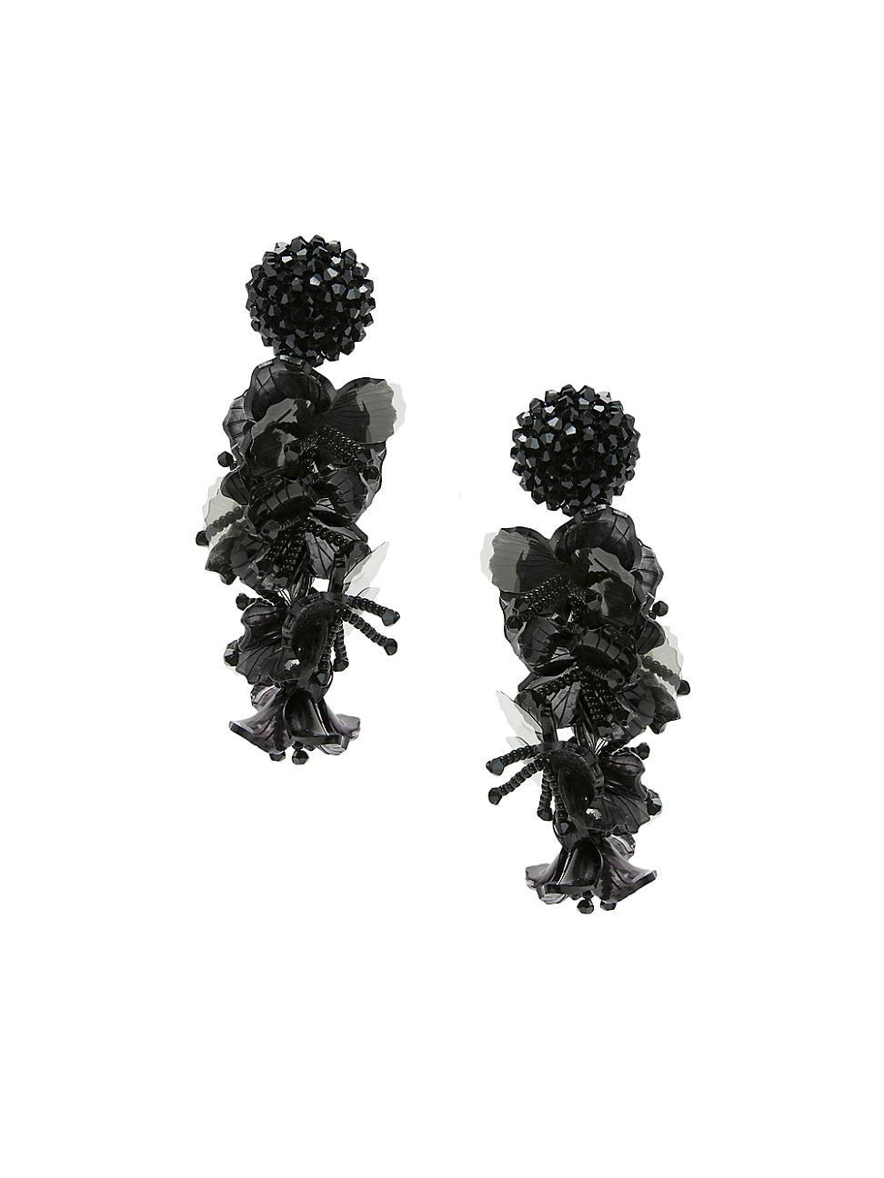 Womens Goldtone & Mixed-Media Floral Clip-On Drop Earrings Product Image