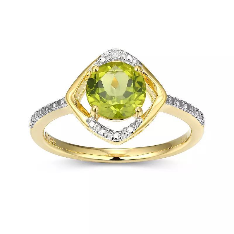 18k Gold Plated Sterling Silver Gemstone & Diamond Accent Halo Ring, Womens, August Gen Peridot Product Image