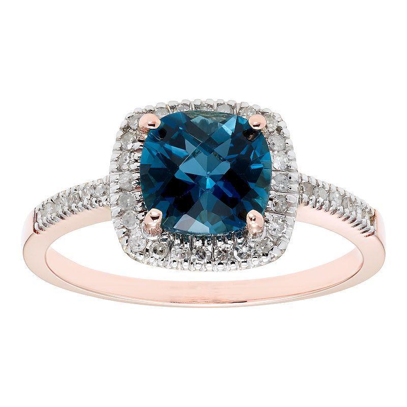 London Blue Topaz 10K Gold & 1/5 Carat T.W. Diamond Frame Ring, Womens Product Image