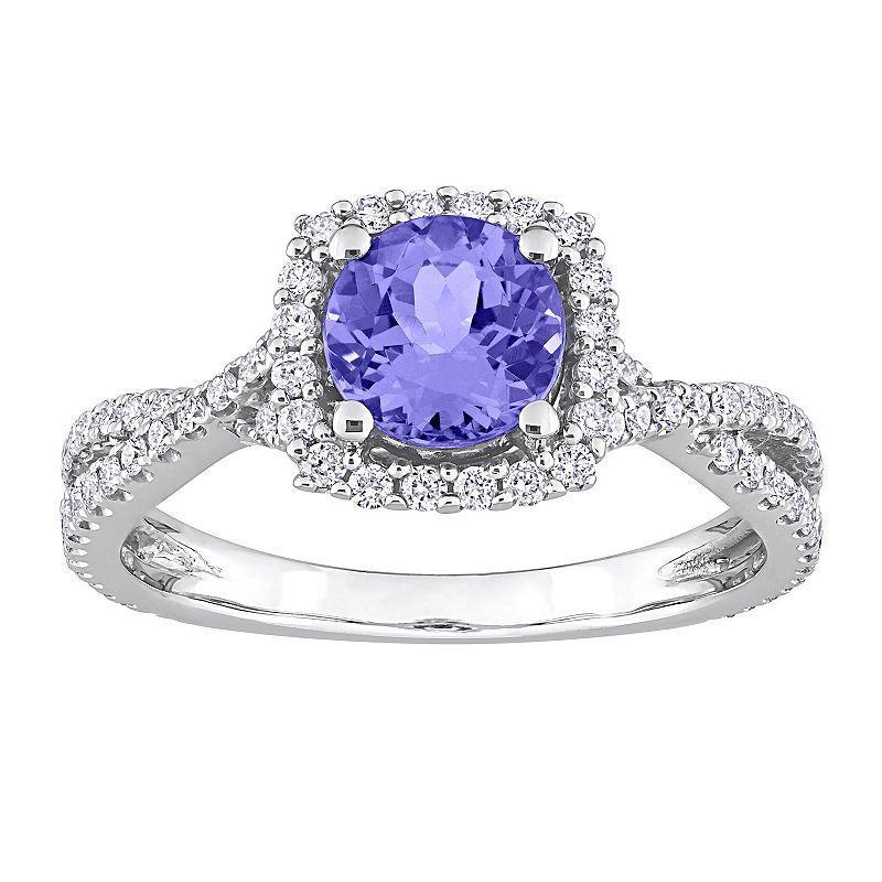 Stella Grace 14k White Gold Tanzanite & 1/2 Carat T.W. Diamond Halo Crossover Engagement Ring, Womens Purple Product Image