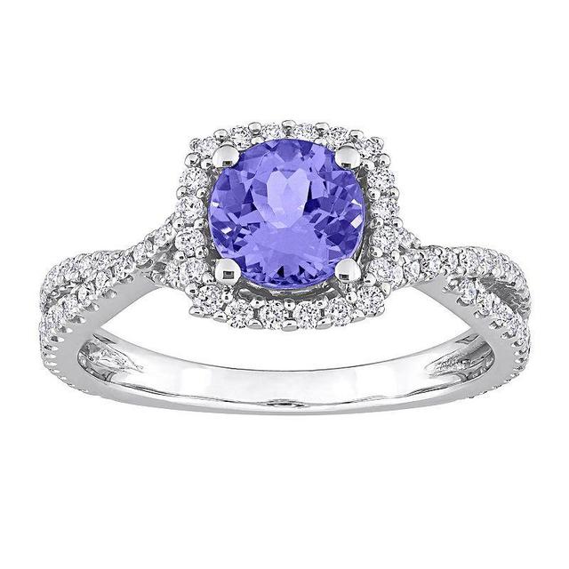 Stella Grace 14k White Gold Tanzanite & 1/2 Carat T.W. Diamond Halo Crossover Engagement Ring, Womens Product Image