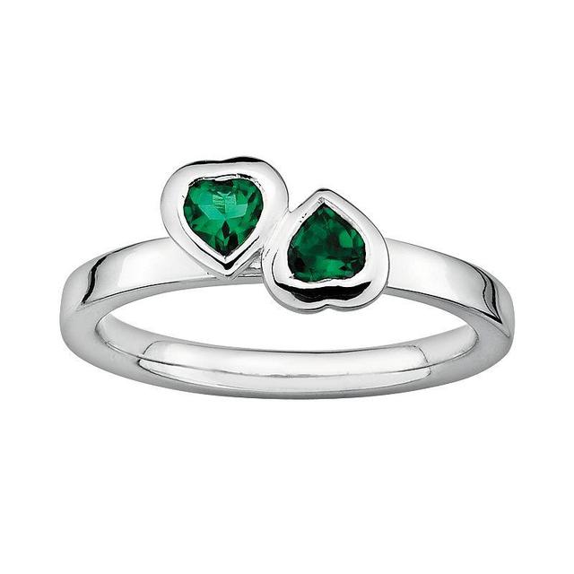 Stacks & Stones Sterling Silver Lab-Created Emerald Heart Stack Ring, Womens Product Image