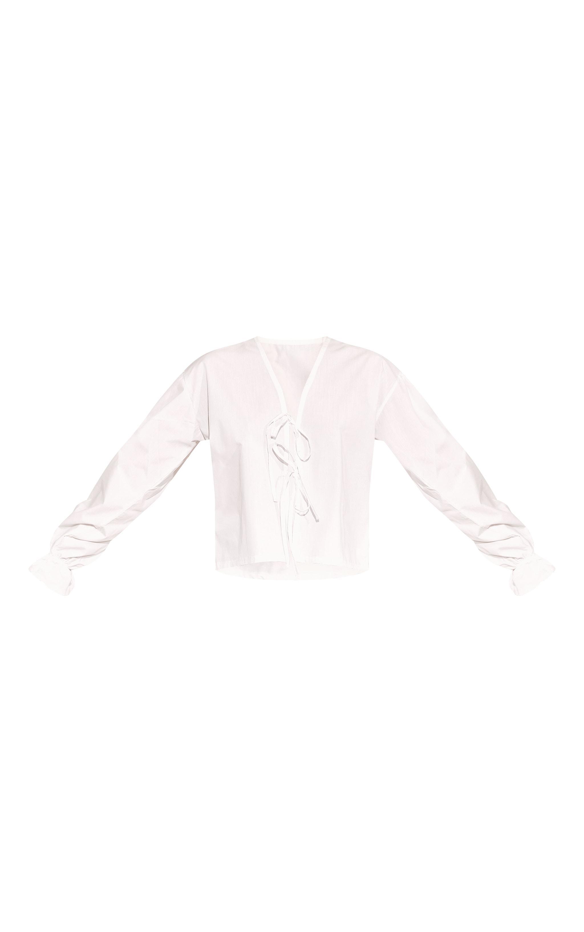 White Long Frill Sleeve Tie Blouse Product Image