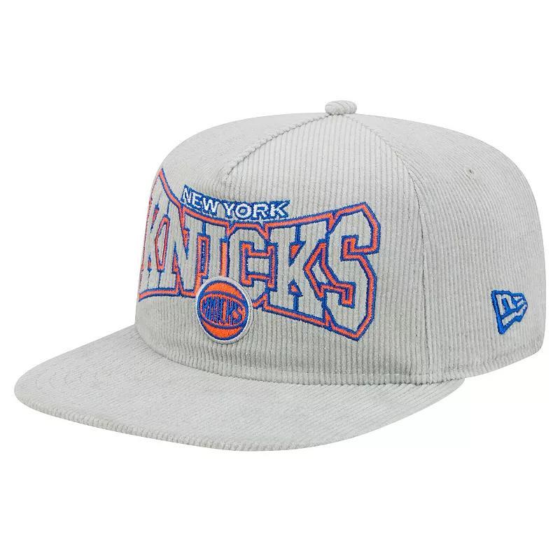 Mens New Era Gray New York Knicks Throwback Corduroy Golfer Snapback Hat Product Image