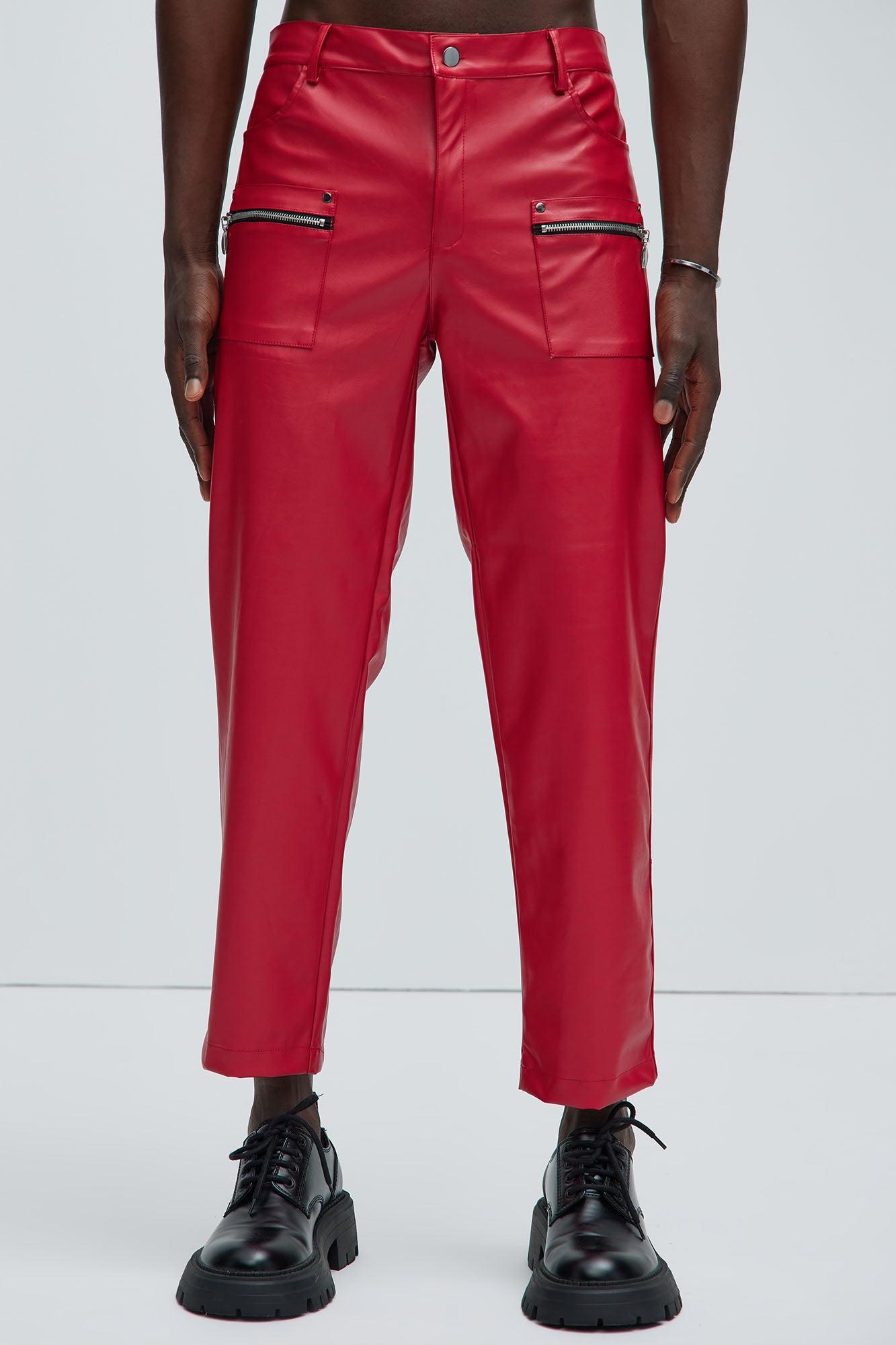 Put Me On Faux Leather Cropped Straight Pants - Red Product Image