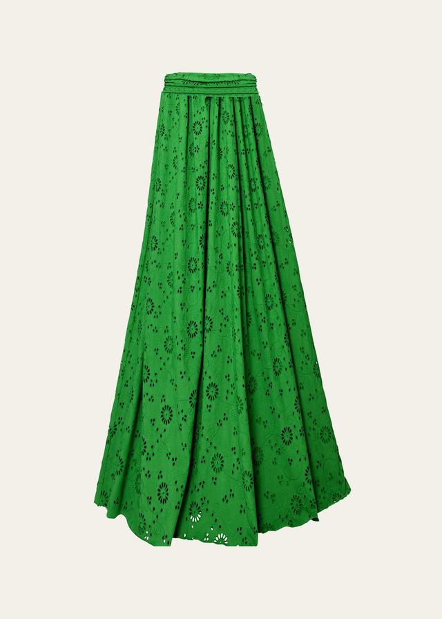 Carolina Herrera - Embroidered Cotton Maxi Skirt - GreenModa Operandi Product Image