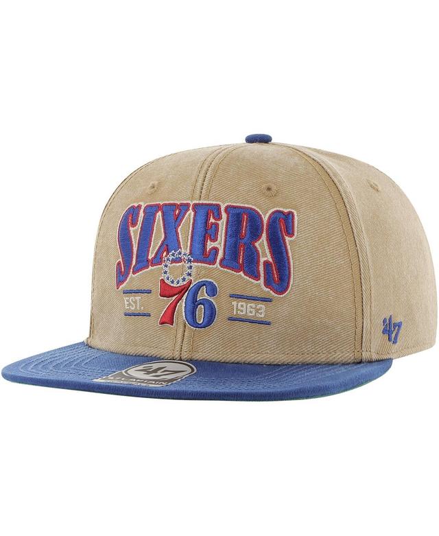 Mens 47 Brand Khaki Distressed Philadelphia 76ers Chilmark Captain Snapback Hat - Khaki Product Image