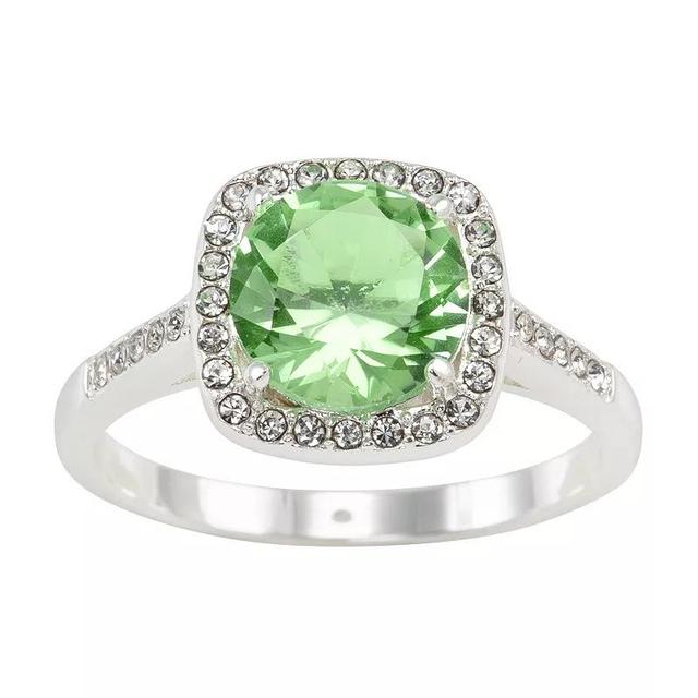 City Luxe Silver Tone Green Crystal & Pave Halo Ring, Womens Product Image