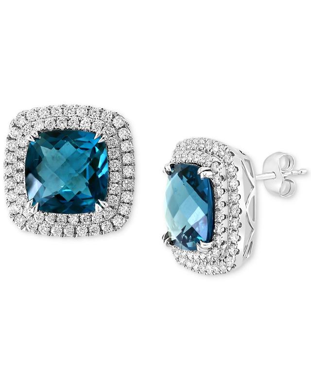 Womens 14K White Gold, London Blue Topaz & 1.1 TCW Diamond Halo Stud Earrings Product Image