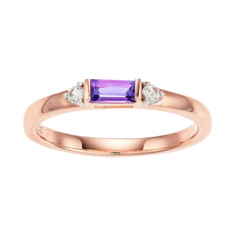 14k Rose Gold Over Silver Amethyst & Lab-Created White Sapphire Ring, Womens Gold Tone Product Image