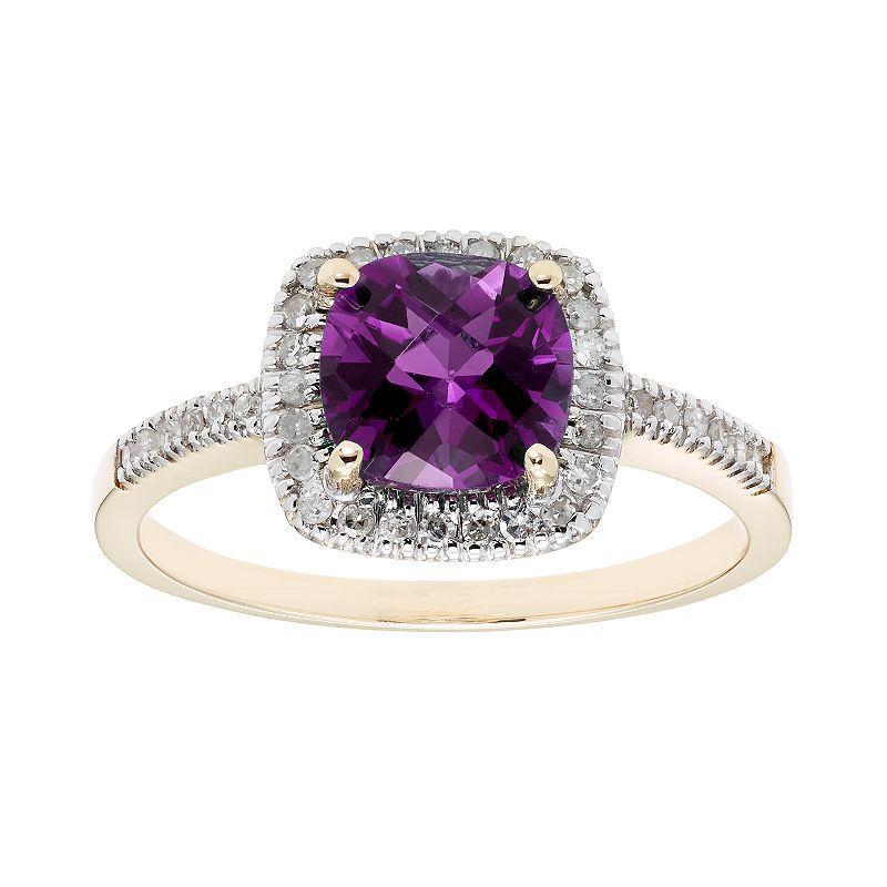 10K Gold & 1/5 Carat T.W. Diamond Amethyst Ring, Womens Purple Product Image