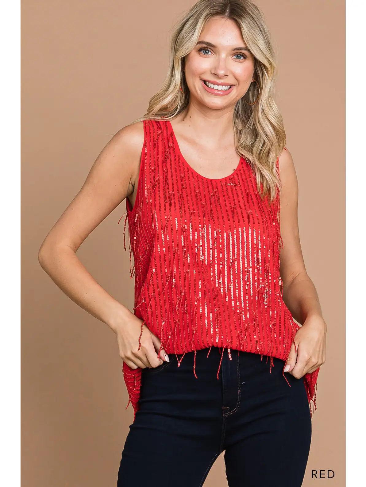 Women's Red Sequin Sleeveless Top Female product image