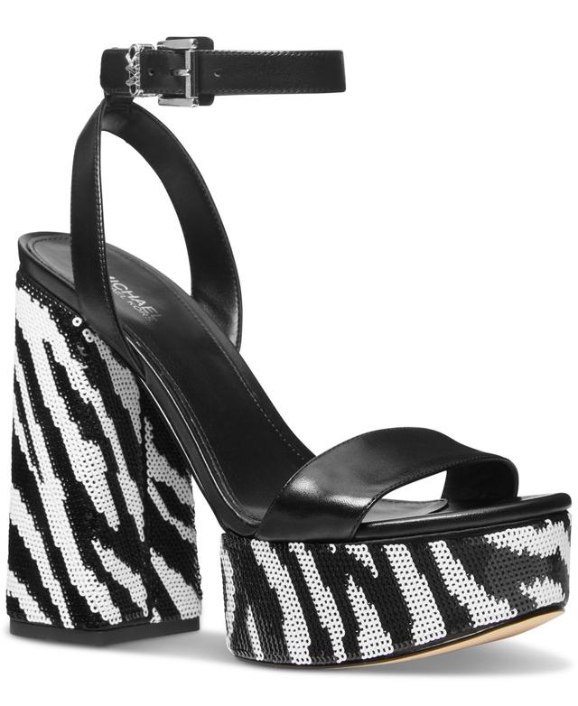 Michael Michael Kors Womens Ashton Zebra Sequin High Heel Platform Sandals - Optic White/ Product Image