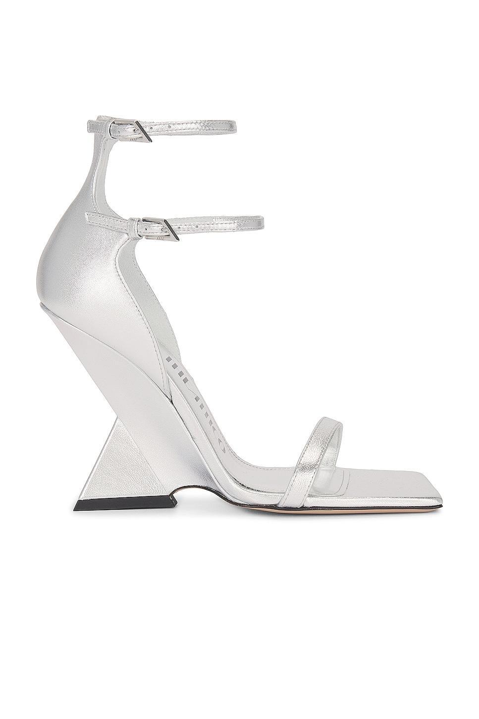 THE ATTICO Grace Ankle Strap Sandal in Silver - Metallic Silver. Size 38.5 (also in 36, 37, 38, 39, 40, 41). Product Image