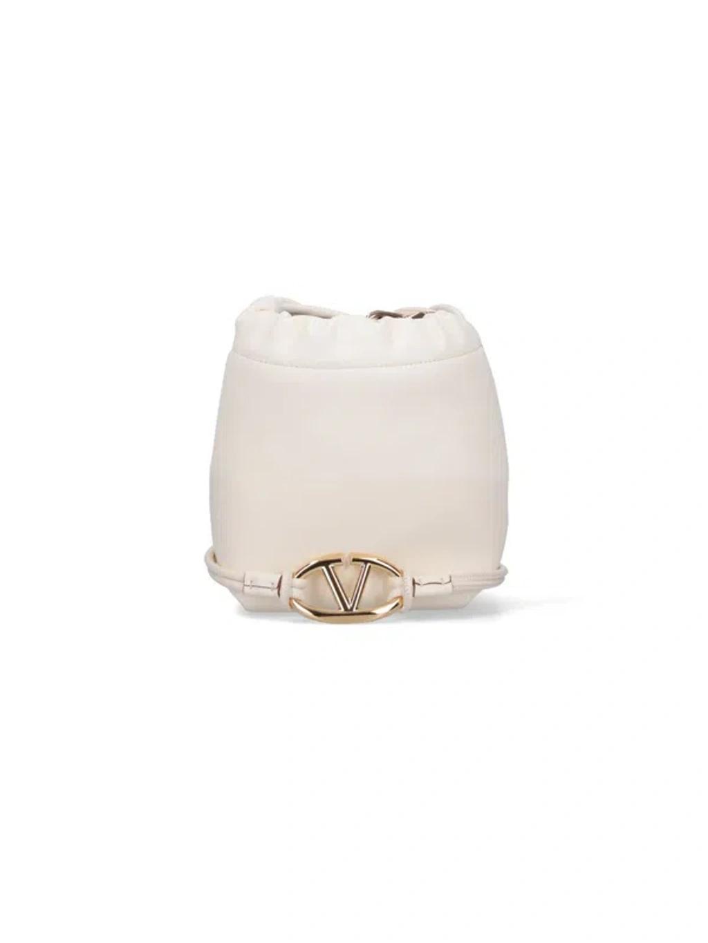 VALENTINO GARAVANI Mini Vlogo Bucket Bag With Pouf In White Product Image