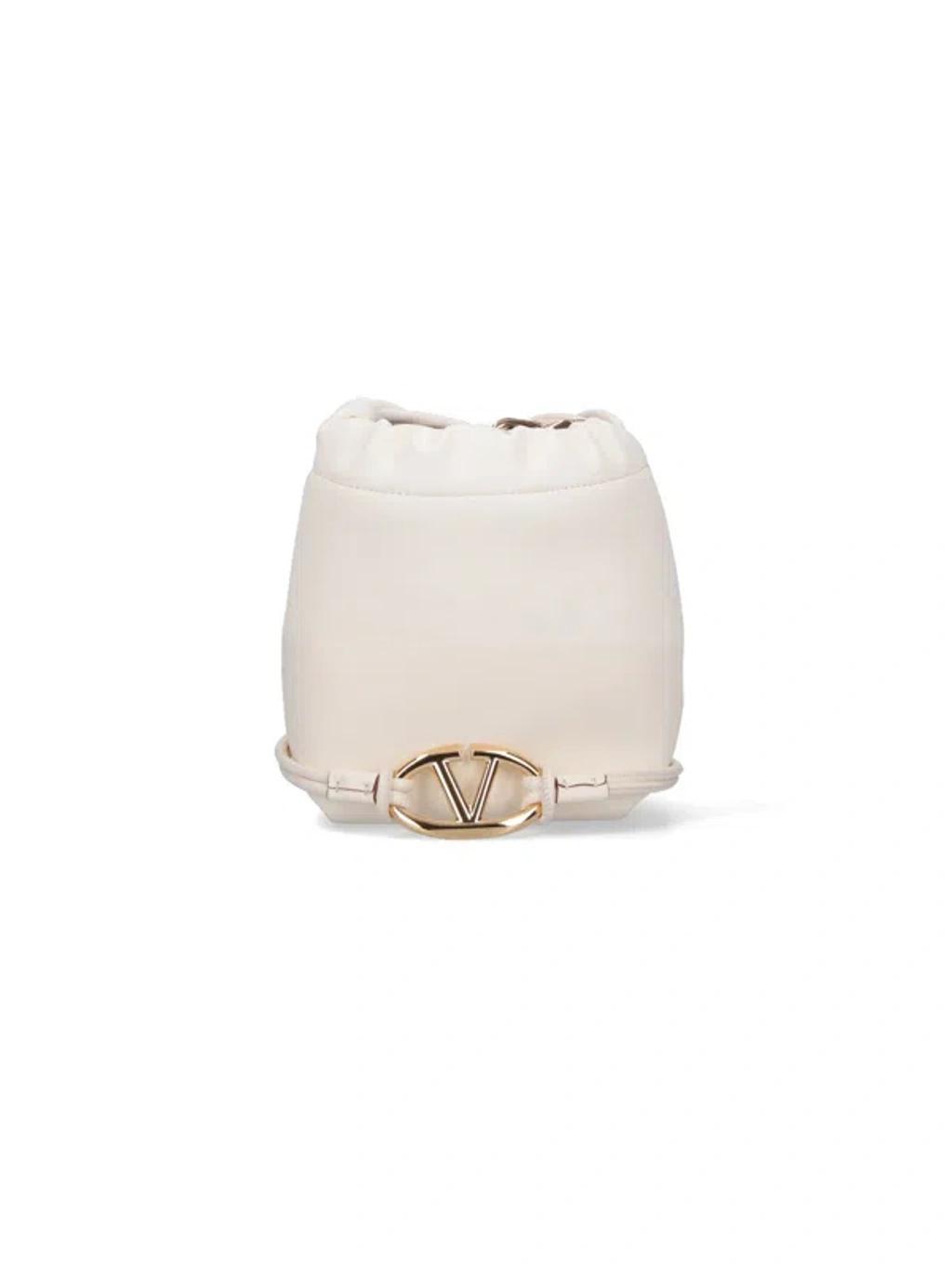 VALENTINO GARAVANI Mini Vlogo Bucket Bag With Pouf In White Product Image