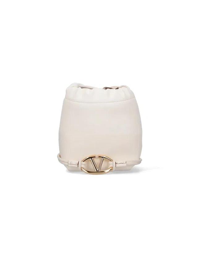 VALENTINO GARAVANI Mini Vlogo Bucket Bag With Pouf In White Product Image