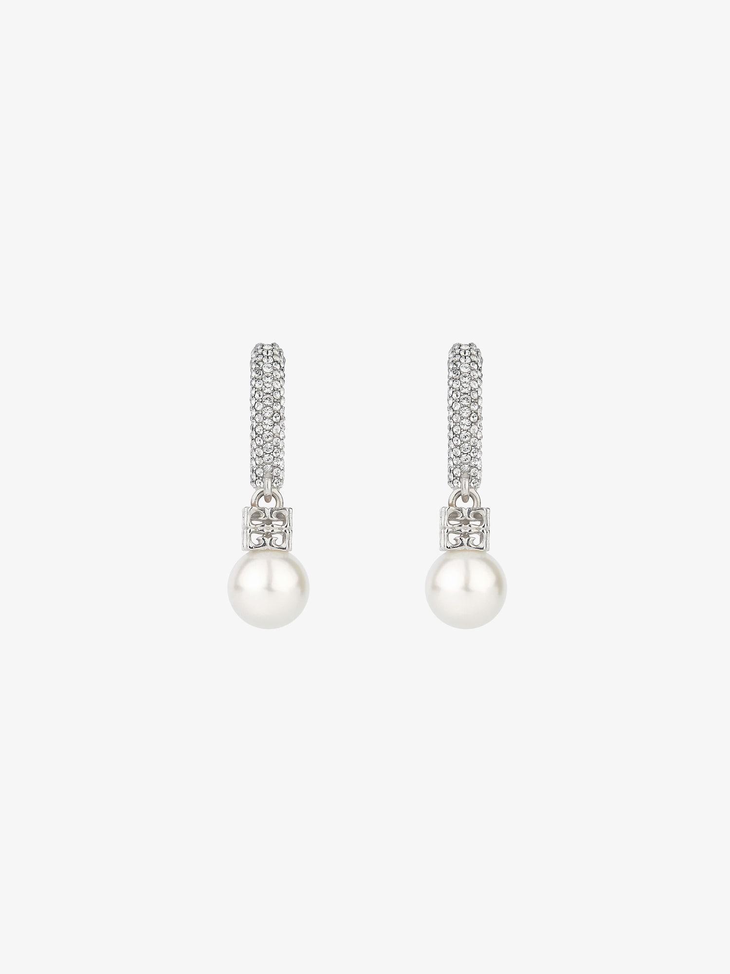 Pearl earrings in metal with crystals - white/silvery Product Image