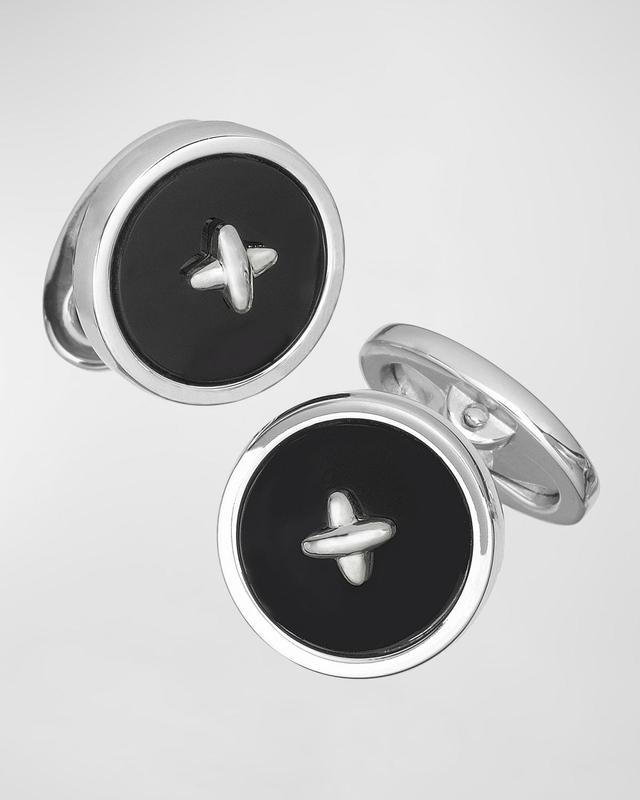 Mens Sterling Silver Black Onyx Button Cufflinks Product Image