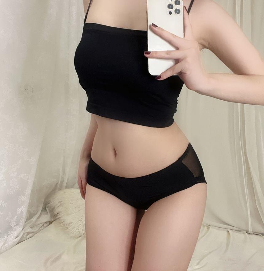 Plain Cutout Lace Trim Bow Mesh Bikini Panties Product Image