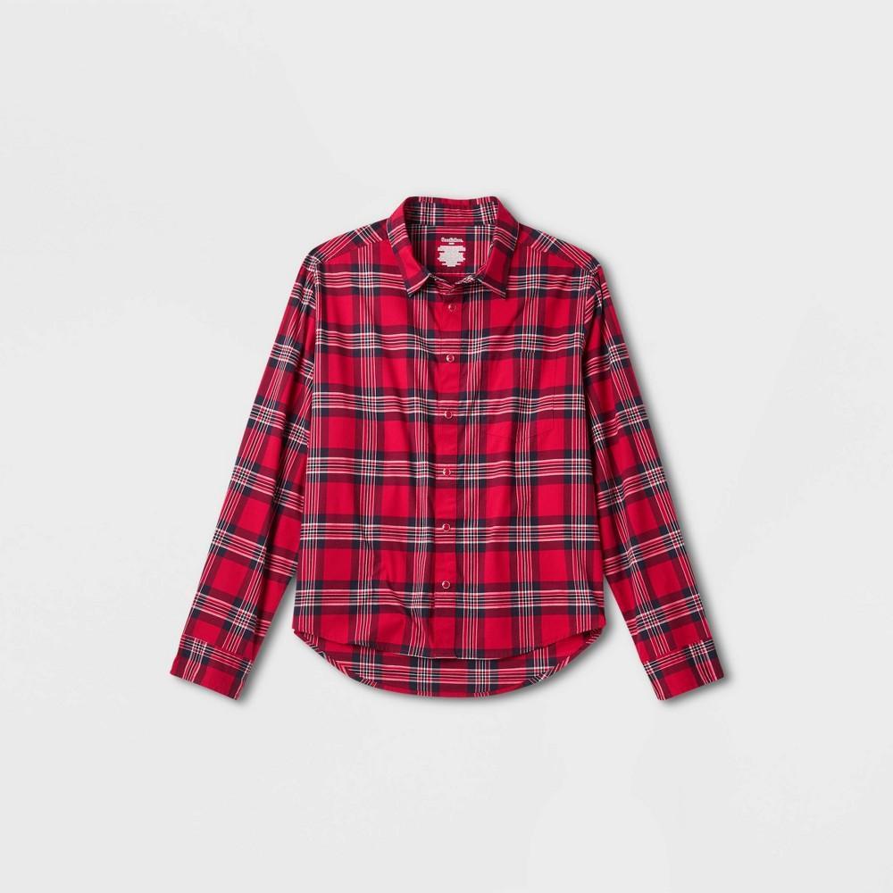 Mens Long Sleeve Adaptive Button-Down Shirt - Goodfellow & Co Berry Red/Plaid XL Product Image