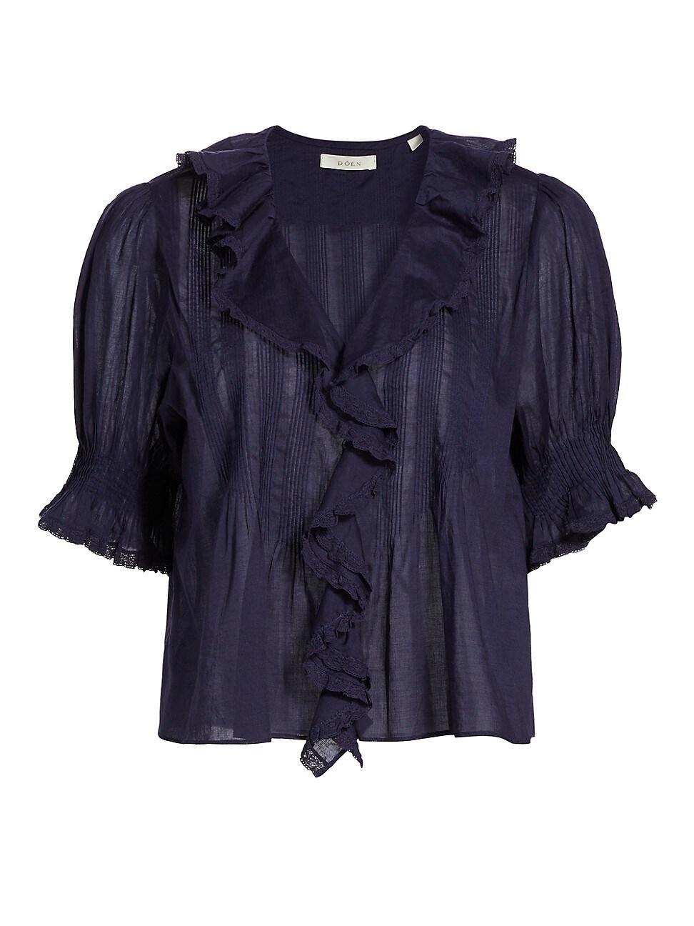 Womens Henri Ruffled Cotton Short-Sleeve Blouse product image