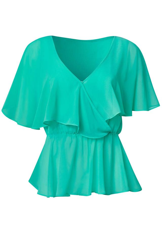 Surplice Chiffon Top - Turquoise Product Image