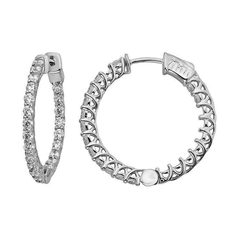 Diamonore Sterling Silver 2-ct. T.W. Simulated Diamond Hoop Earrings, Womens, White Product Image