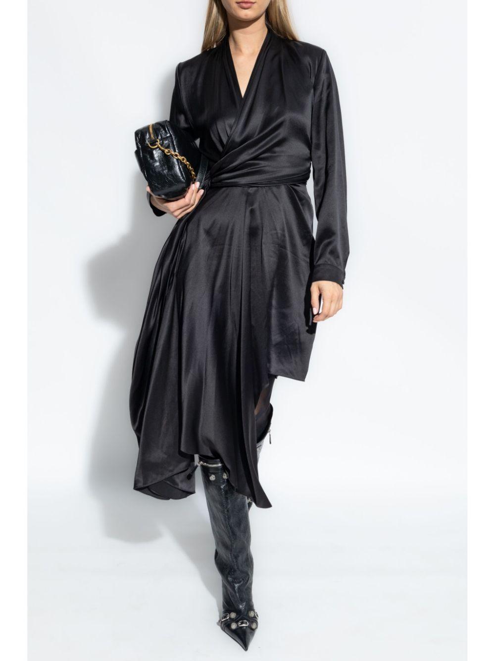 BALENCIAGA Draped Asymmetric Midi Dress In Black Product Image