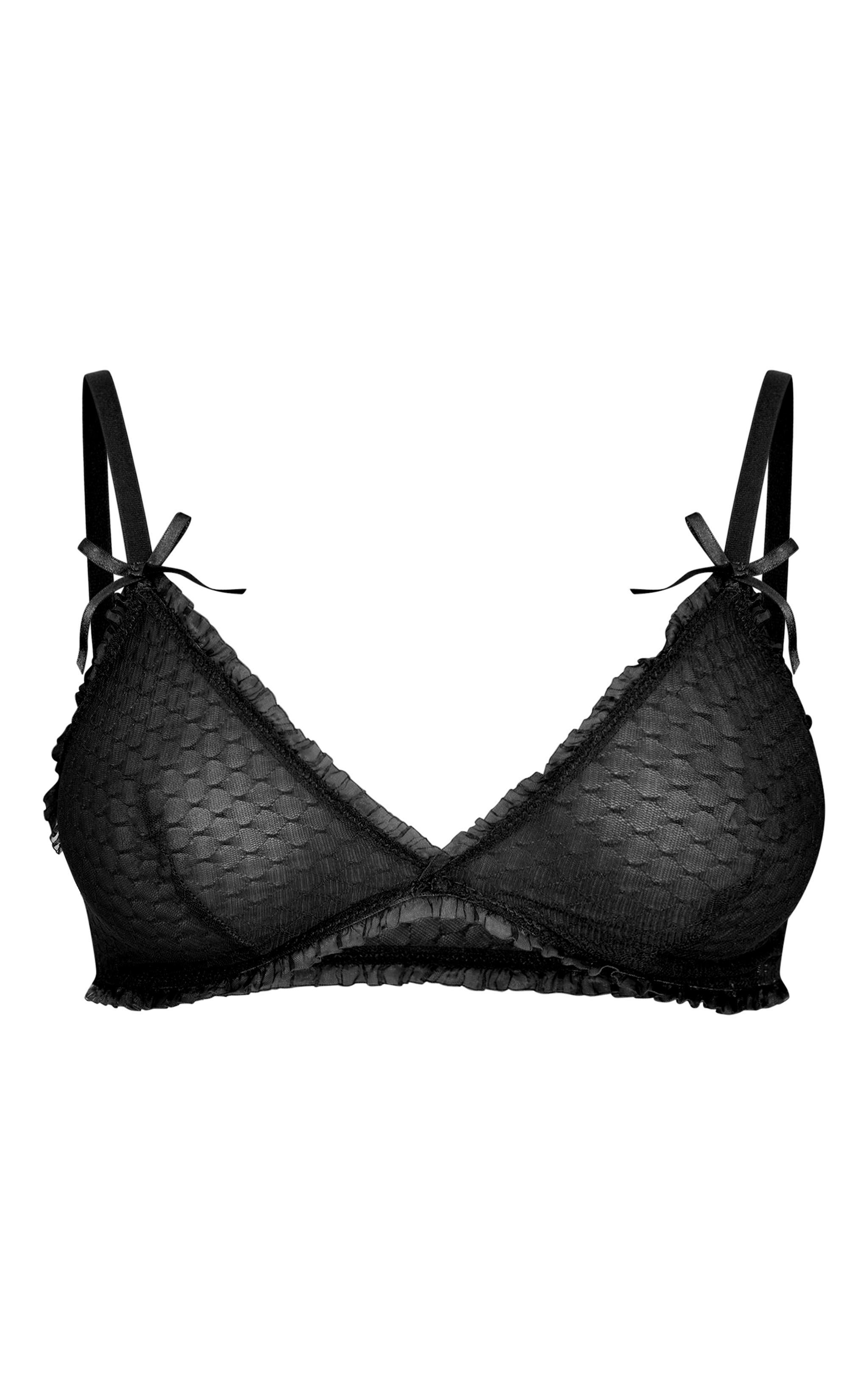 Black Textured Mesh Frill Edge Triangle Bra Product Image