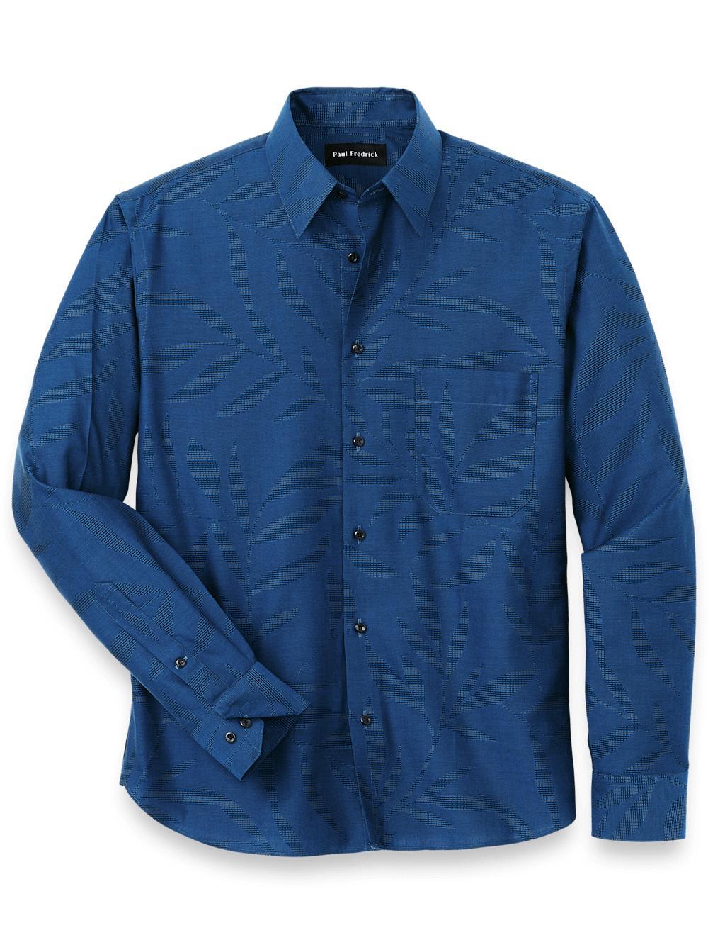 Cotton Leaf Jacquard Casual Shirt - Blue Product Image