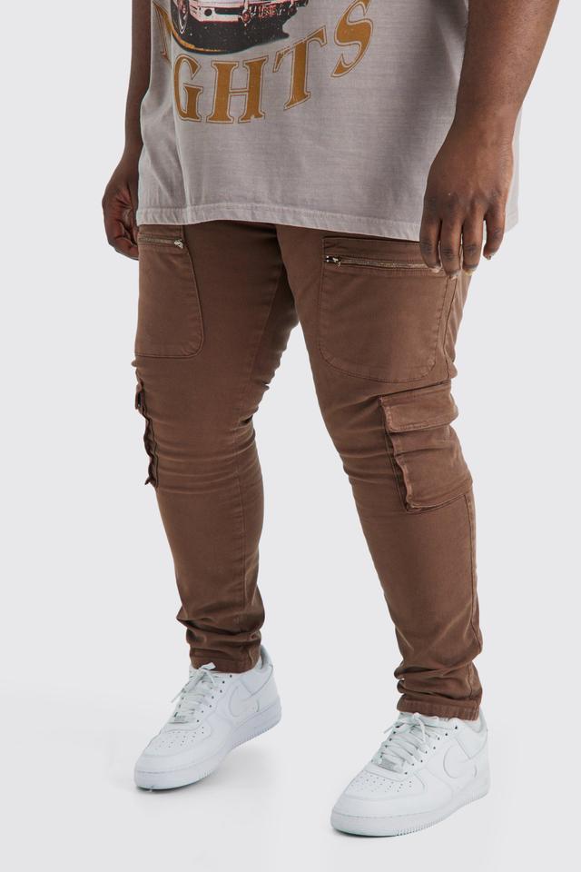 Plus Fixed Waist Skinny Multi Zip Cargo Pants | boohooMAN USA Product Image