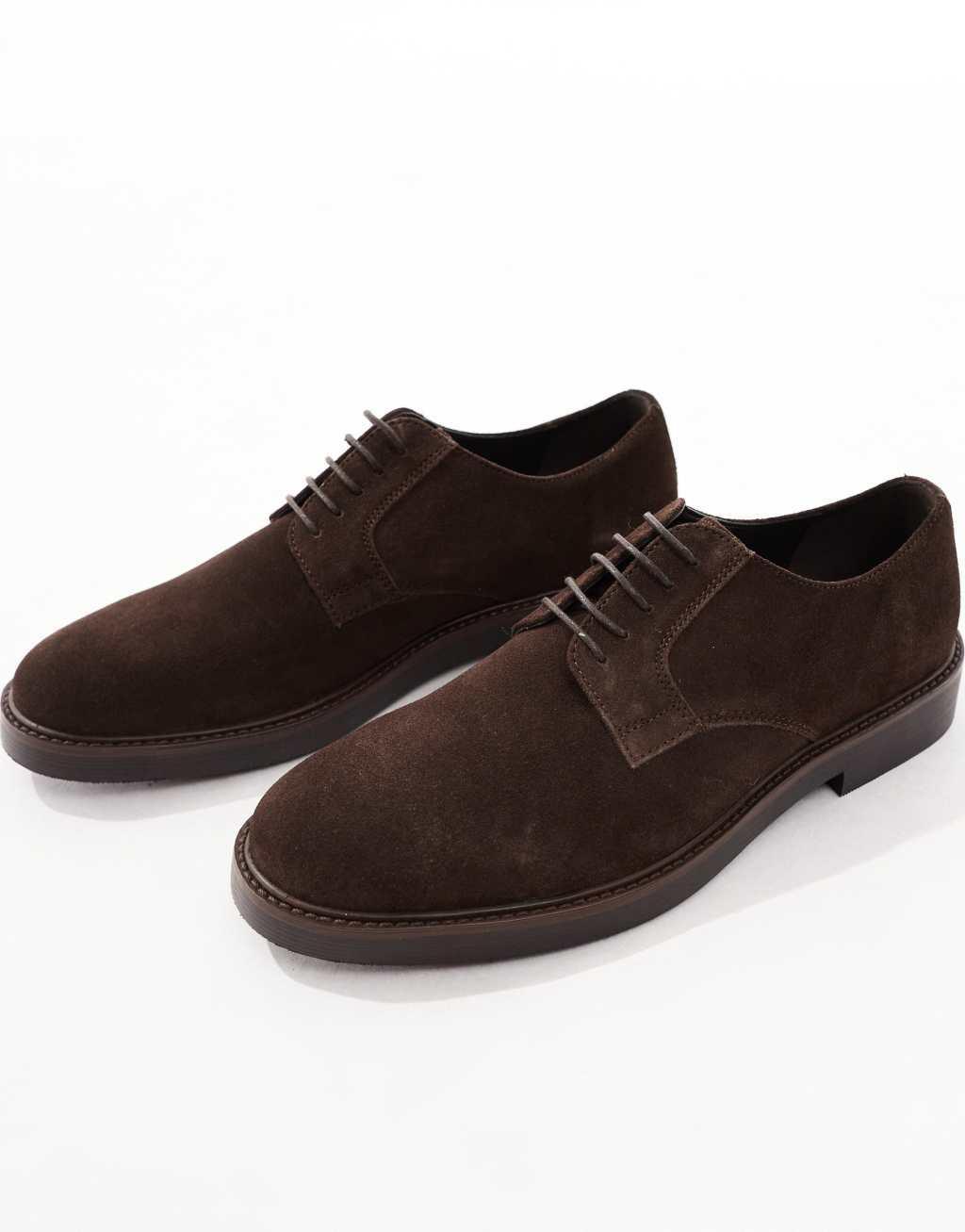 ASOS DESIGN chunky lace up shoes in brown suede Product Image