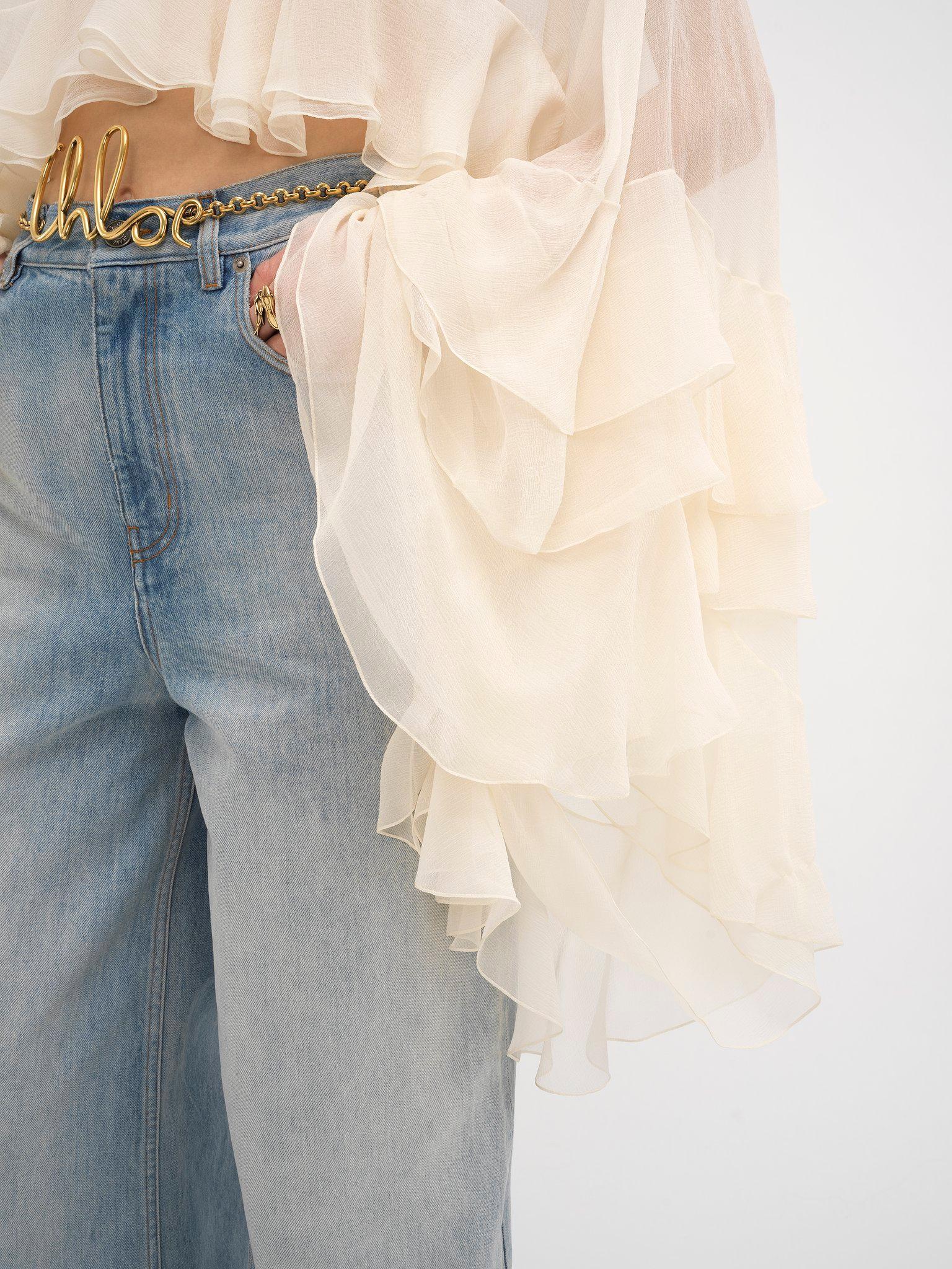 High-low ruffle top in silk mousseline Product Image