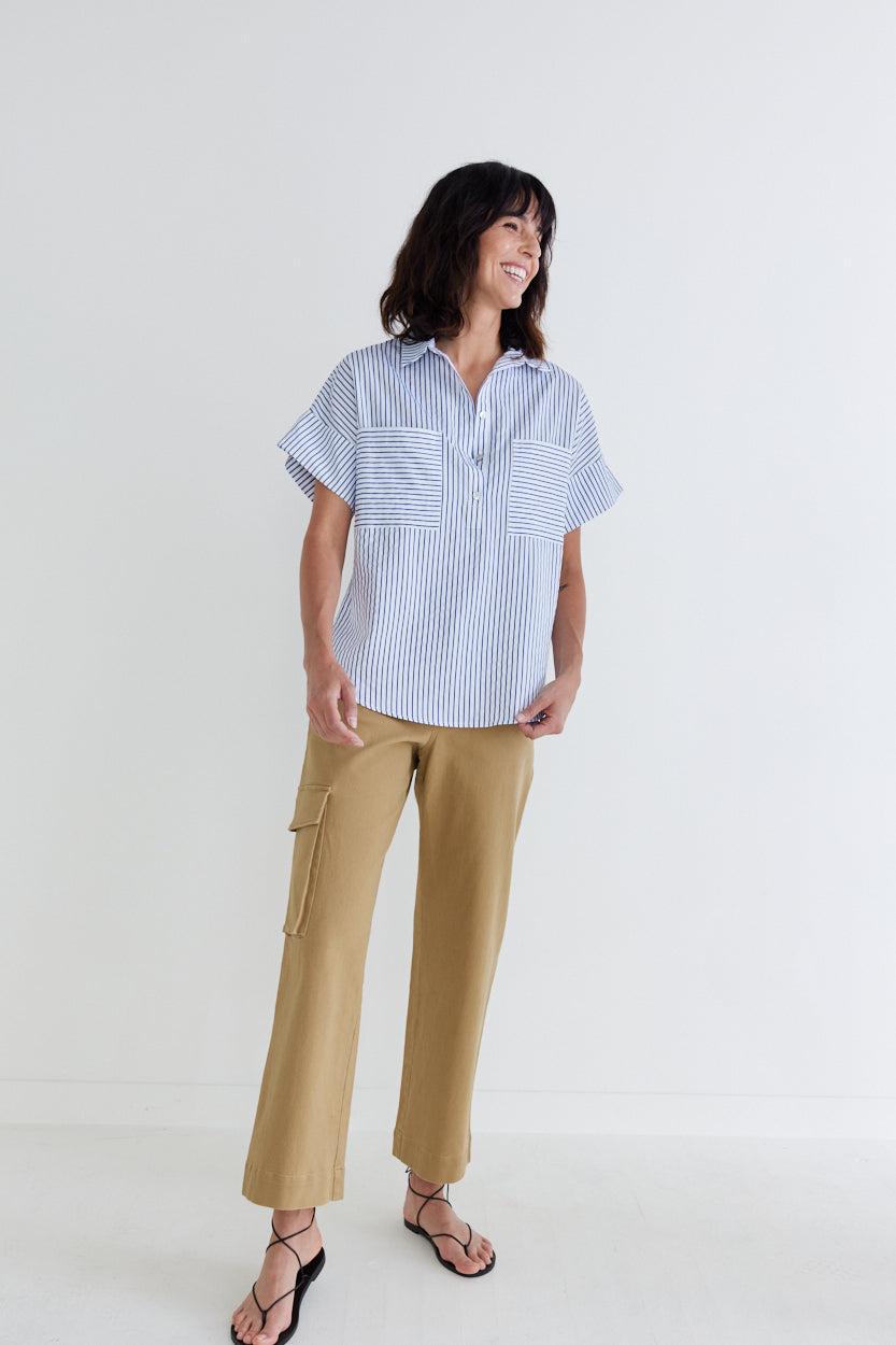 Walk the Line Short Sleeve Poplin Top Product Image