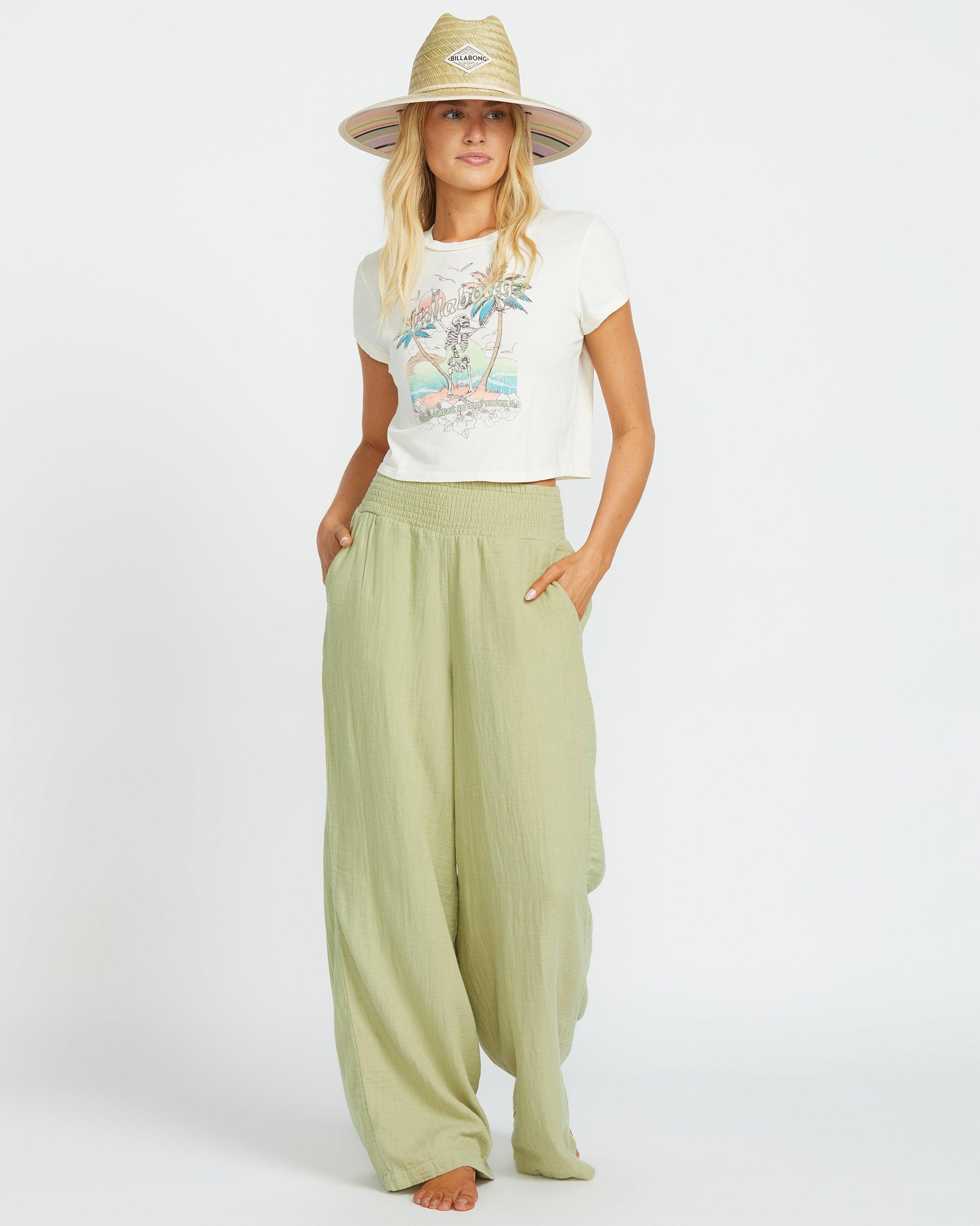 New Waves Gauze Elastic Waist Pants - Avocado Female Product Image