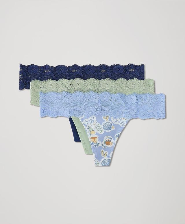 Womens Lace Waist Thong 3-Pack 2XL Product Image