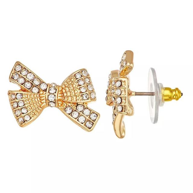 Napier Gold Tone Holiday Bow Stud Earrings, Womens, Clear Product Image