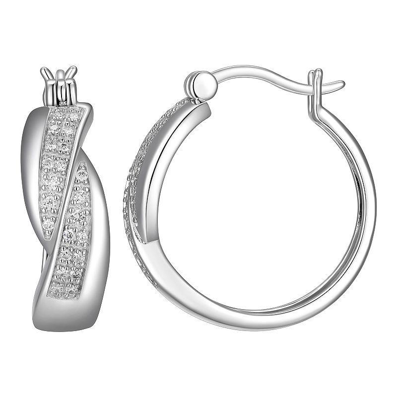 Rhodium-Plated Sterling Silver 1/4 Carat T.W. Diamond Hoop Earrings, Womens, White Product Image