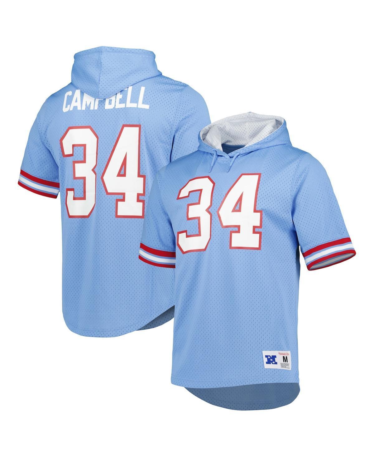 Mens Mitchell & Ness Earl Campbell Light Blue Houston Oilers Retired Player Mesh Name & Number Hoodie T-Shirt Product Image