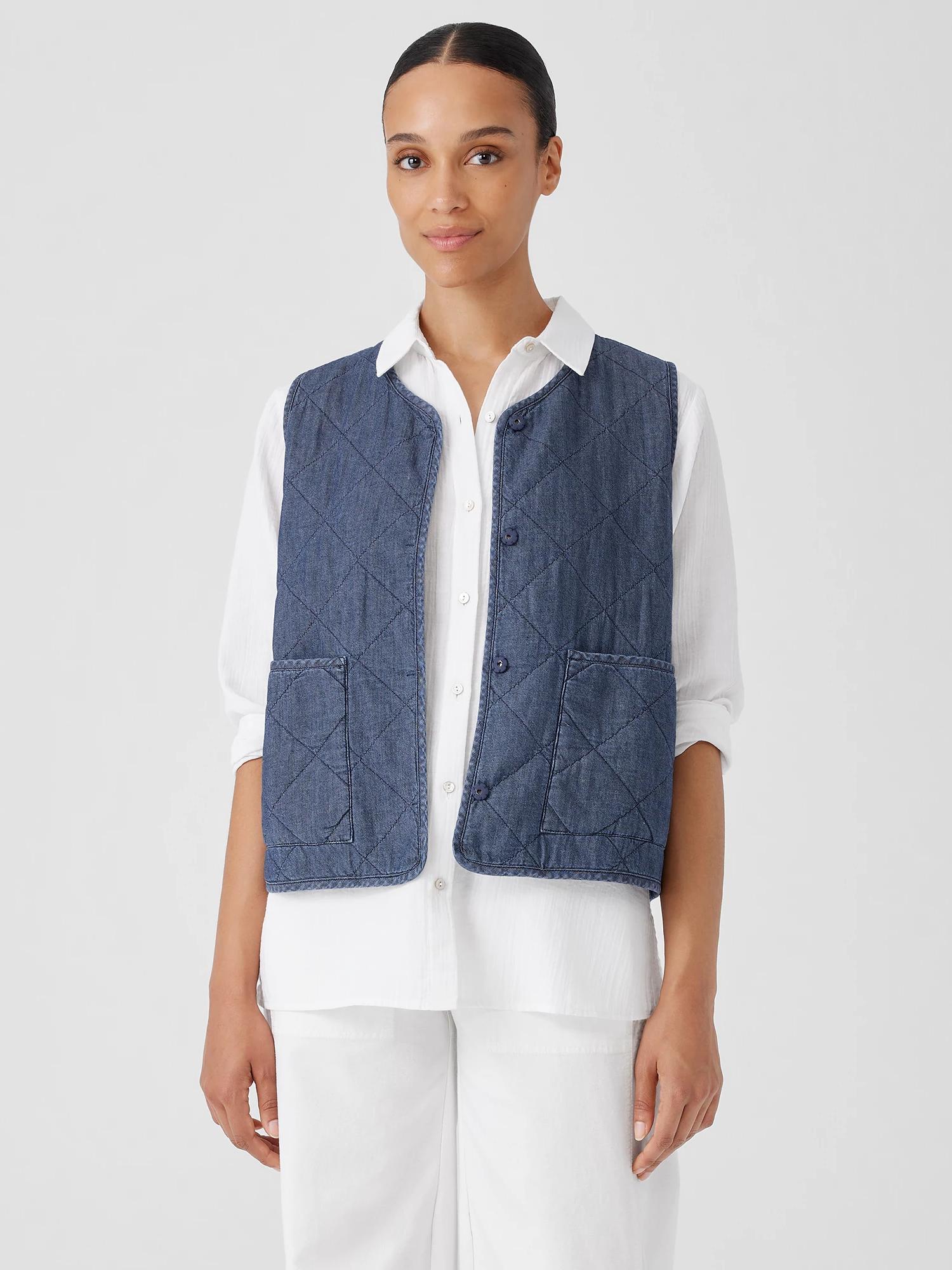 EILEEN FISHER Airy Organic Cotton Twill Quilted Vestfemale Product Image