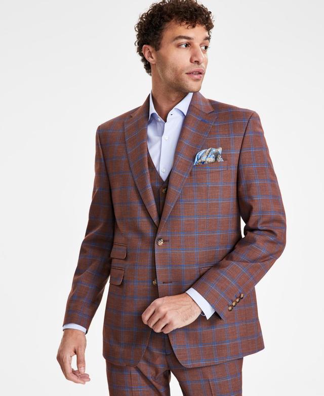 Tayion Collection Mens Classic-Fit Plaid Suit Jacket - Teal Product Image