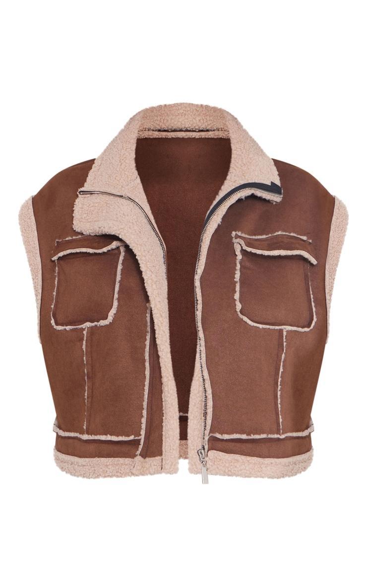 Brown Teddy Borg Contrast Vest Product Image