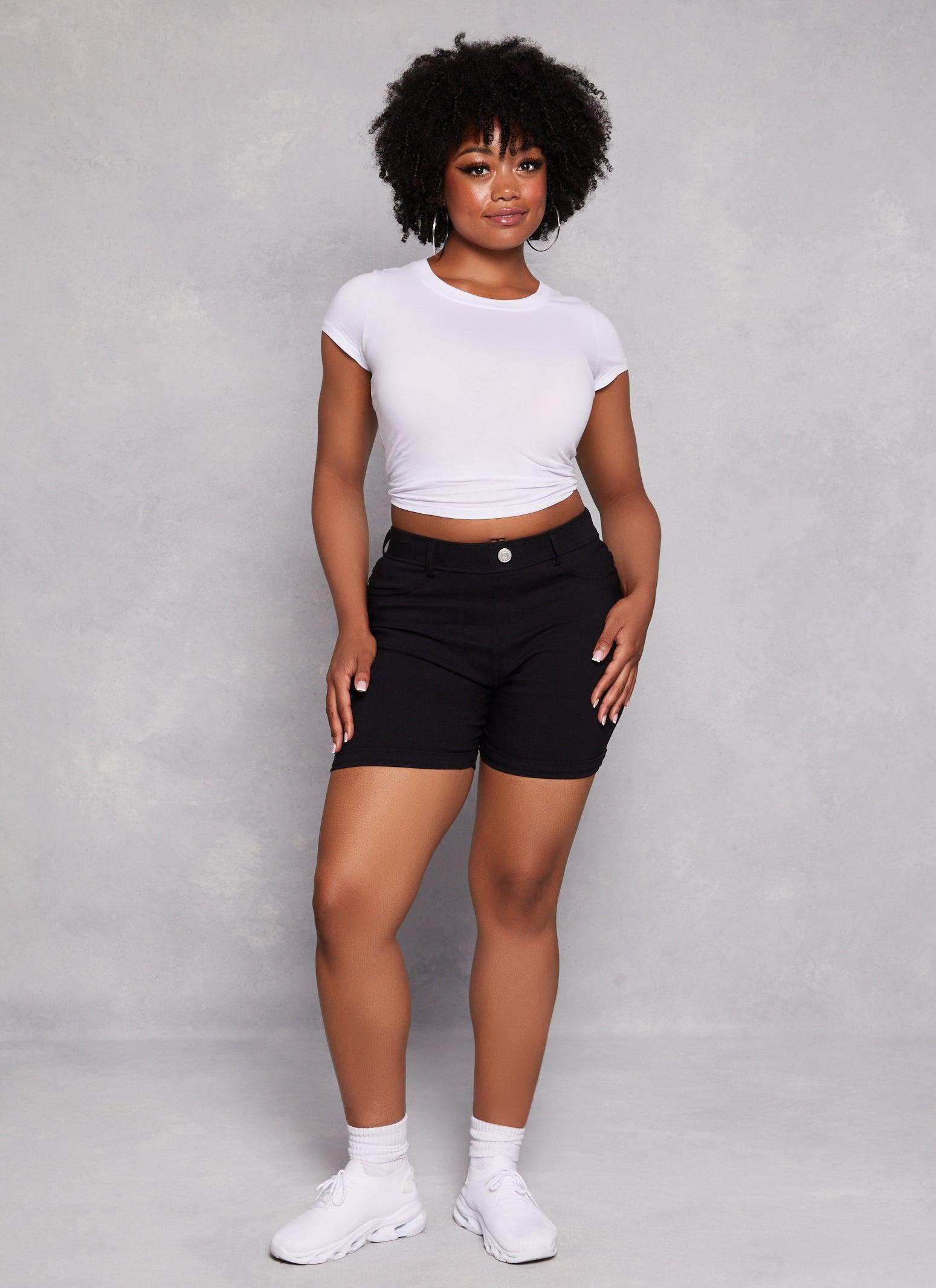 Womens Plus Size High Waist Cuffed Bermuda Shorts Product Image