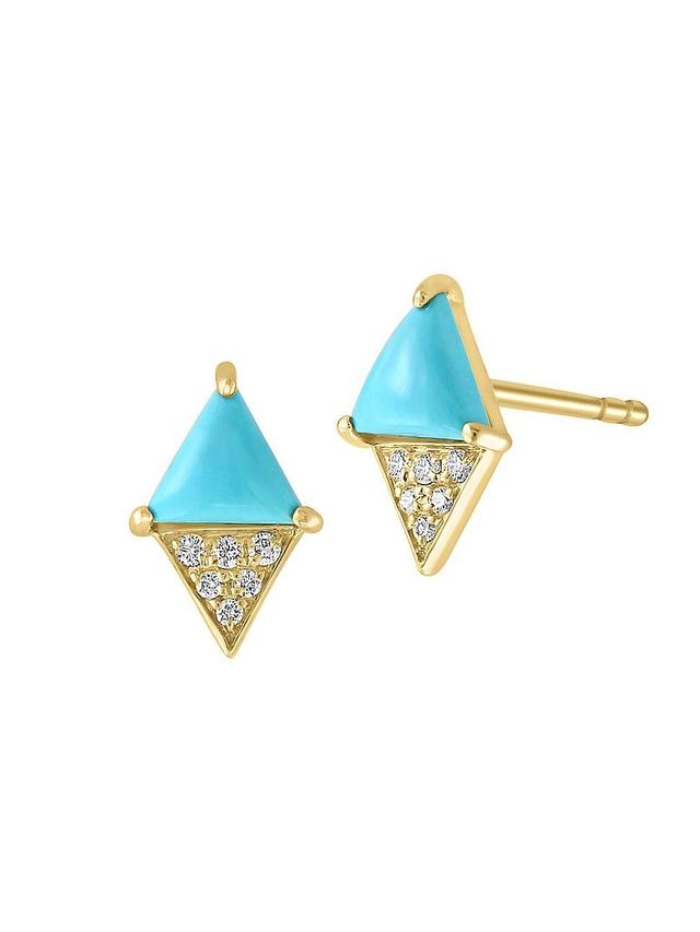 Womens 14K Yellow Gold, Turquoise, & 0.06 TCW Diamond Stud Earrings Product Image