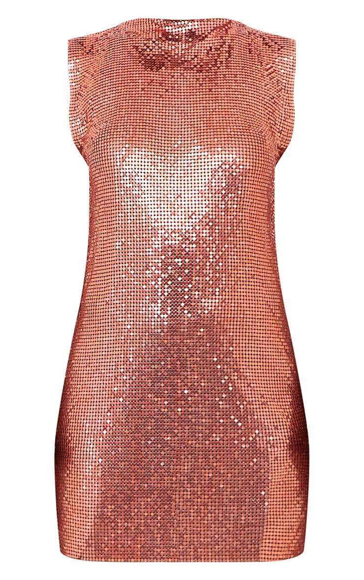 Rose Gold Chainmail High Neck Sleeveless Bodycon Dress Product Image