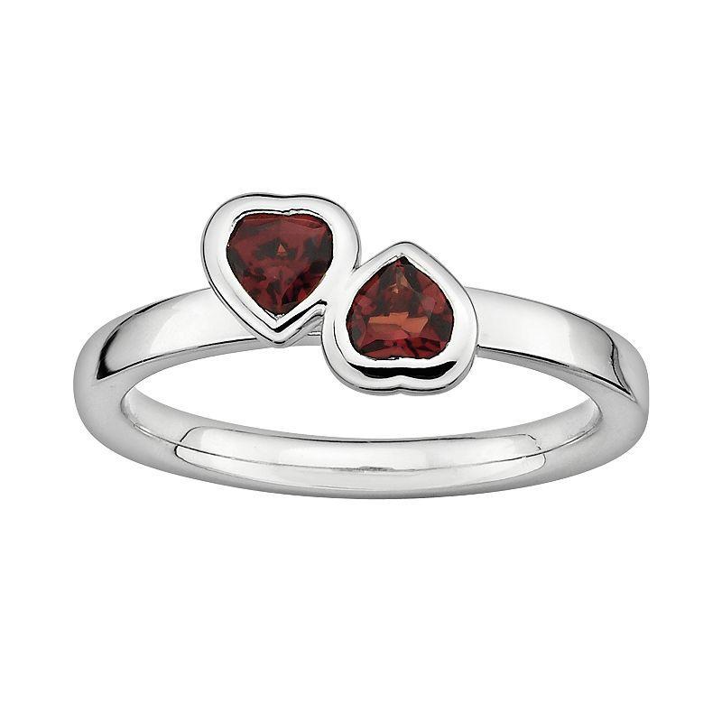 Stacks & Stones Sterling Silver Garnet Heart Stack Ring, Womens Red Product Image