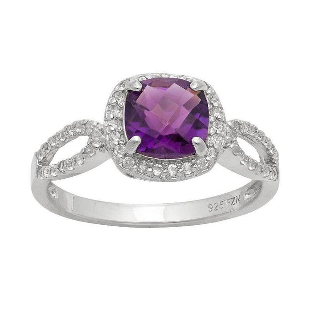 Sterling Silver Amethyst and Lab-Created White Sapphire Halo Ring, Womens Purple Product Image